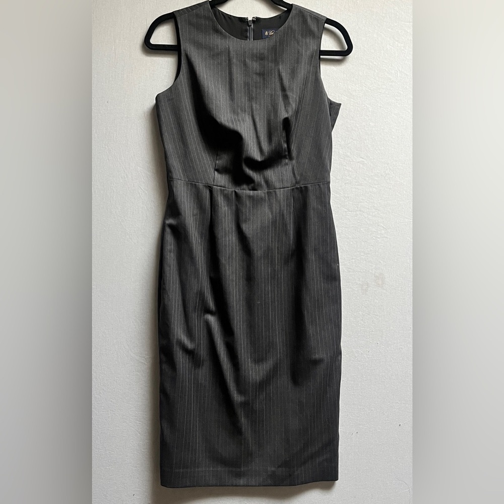 Brooks Brothers 100 Wool Pinstripe Strapless Grey Midi Dress Sz 2